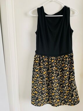 Dex Black & Yellow Floral Midi Dress